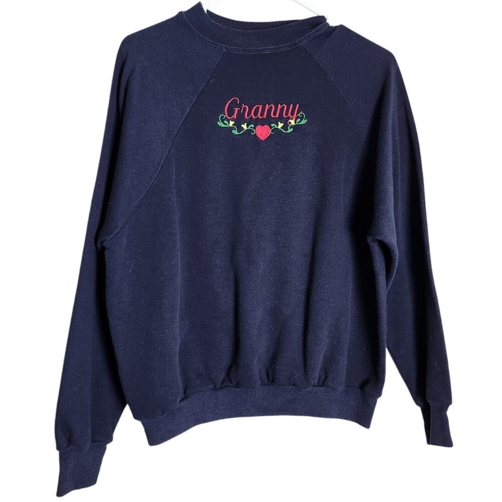 Vintage Sportswear Crewneck Sweatshirt Size Large Blue Granny Embroidered‎